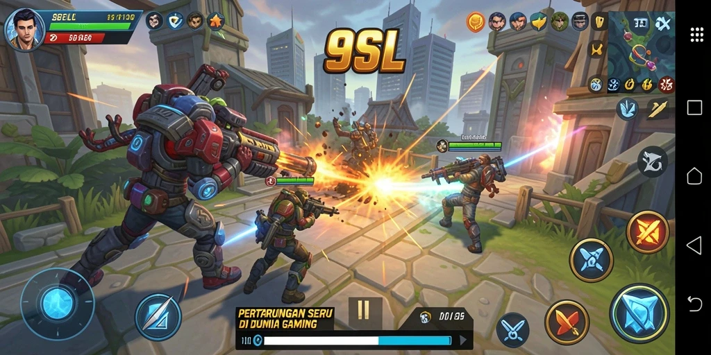 Screenshot dari gameplay 9SL menampilkan pertarungan seru antara karakter.