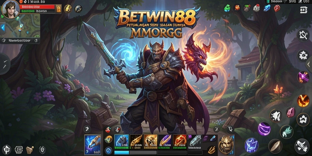 Tangkapan layar utama BETWIN88 menampilkan aksi seru dalam pertarungan MMORPG.