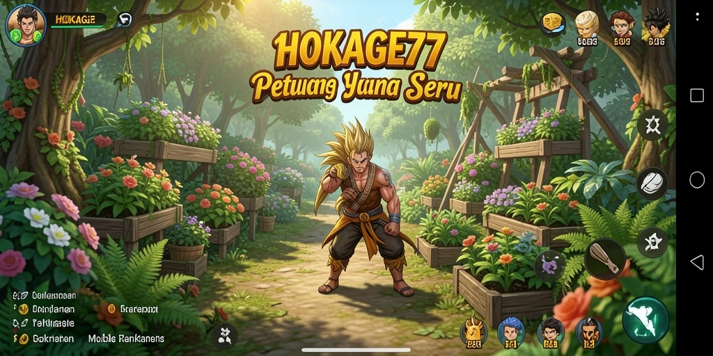Tampilan gameplay HOKAGE77 yang menampilkan aktivitas berkebun.