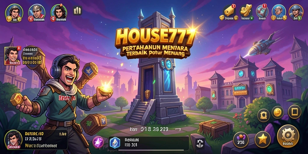Tangkapan layar permainan HOUSE777 menampilkan aksi Tower Defense yang intens.