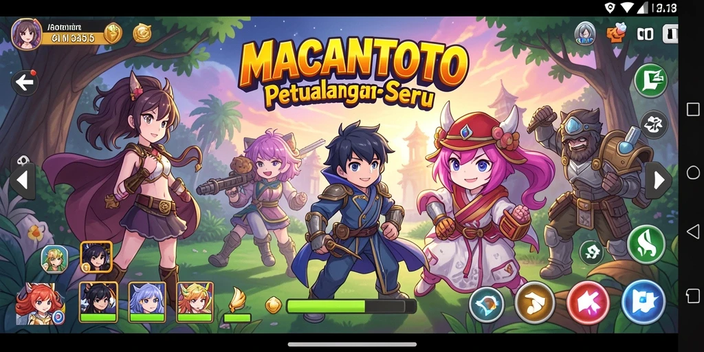 Screenshot utama MACANTOTO menunjukkan aksi karakter Anime yang seru.